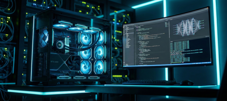 Setup de hardware para inteligencia artificial local con tarjetas gráficas NVIDIA y código de programación